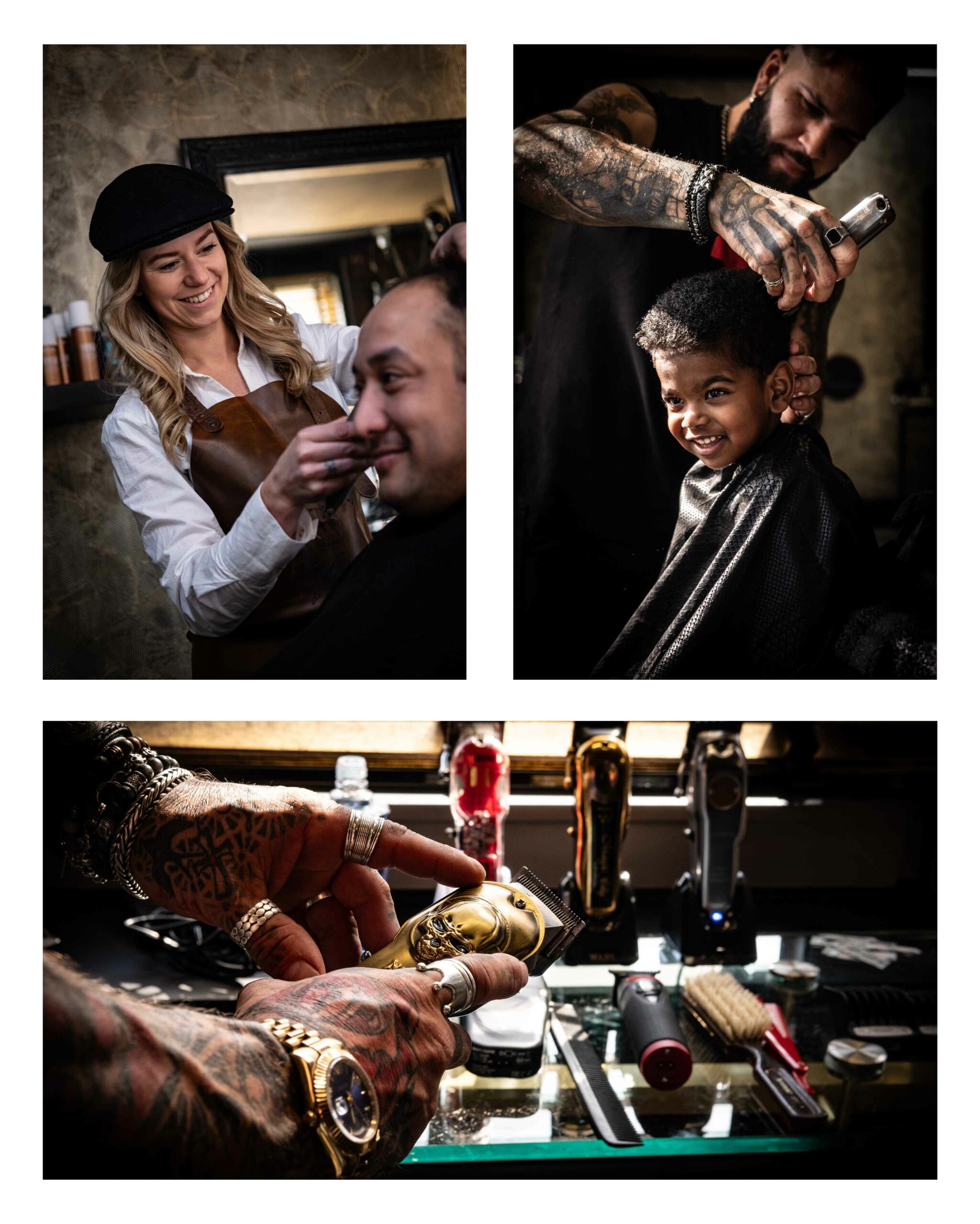 Bedrijfsfotografie van Shelbi Inc in Groningen – barbers aan het werk met scheerapparaten, vastgelegd door grafisch fotograaf.