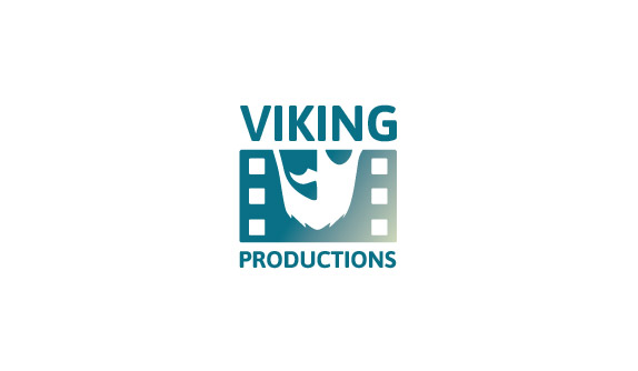 Grafisch logo voor Viking Productions met Viking invloeden en focus op videoproductie, ontworpen in Groningen door Justin Werkman.